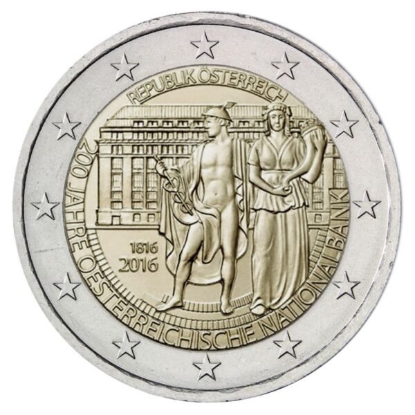 Austrija 2016 2 euro proginė moneta - Nacionalinio banko 200-metis Austrija 2016 2 euro proginė moneta - Nacionalinio banko 200-metis