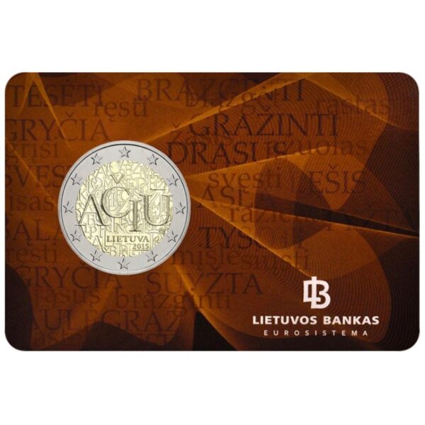 Lietuva 2015 2 euro proginė moneta kortelėje - Ačiū (BU)