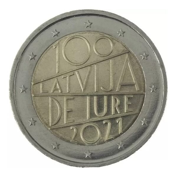 Latvija 2021 2 euro proginė moneta - Latvijos valstybės De jure pripažinimas Latvija 2021 2 euro proginė moneta - Latvijos valstybės De jure pripažinimas