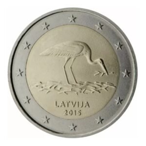 Latvija 2015 2 euro proginė moneta - Juodasis gandras