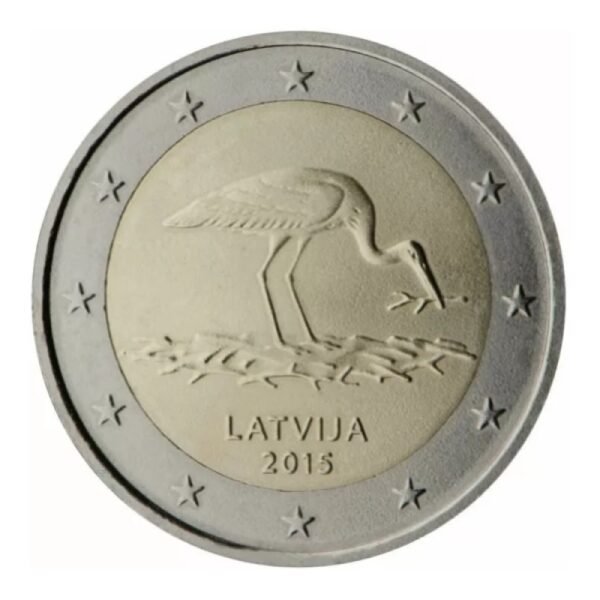 Latvija 2015 2 euro proginė moneta - Juodasis gandras