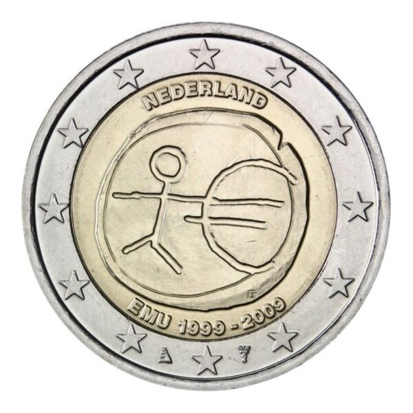 Nyderlandai 2009 2 euro proginė moneta - Ekonominės ir pinigų sąjungos 10-metis (EMU) Nyderlandai 2009 2 euro proginė moneta - Ekonominės ir pinigų sąjungos 10-metis (EMU)