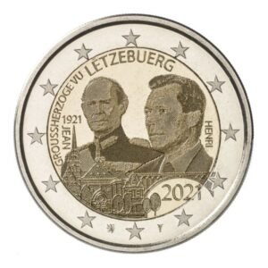 Liuksemburgas 2021 2 euro proginė moneta- Didžiojo kunigaikščio Jeano gimimo 100-metis (holograma)