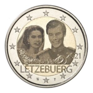 Liuksemburgas 2021 2 euro proginė moneta - Didžiojo kunigaikščio Henri vestuvių 40-metis (holograma)