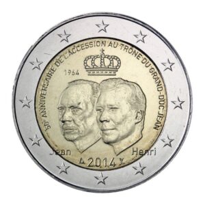 Liuksemburgas 2014 2 euro proginė moneta - Didžiojo kunigaikščio Jean karūnavimo 50-metis