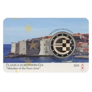 Kroatija 2023 2 euro proginė moneta kortelėje (klaida) - Euro įvedimas Kroatijoje (PROOF)