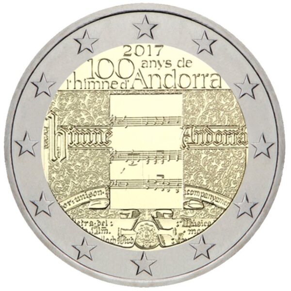 Andora 2017 2 euro proginė moneta kortelėje - Himnas (BU)