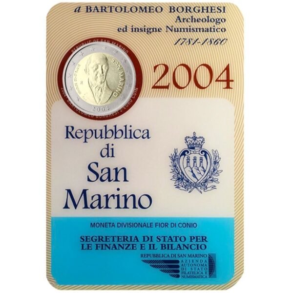 San Marinas 2004 2 euro proginė moneta - Bartolomeo Borghesi (BU) San Marinas 2004 2 euro proginė moneta - Bartolomeo Borghesi (BU)