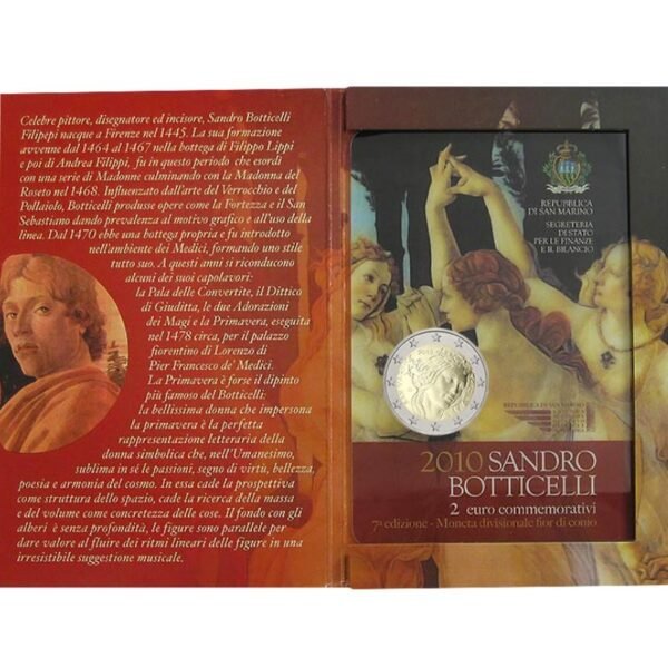 San Marinas 2010 2 euro proginė moneta - Sandro Botticelli (BU) San Marinas 2010 2 euro proginė moneta - Sandro Botticelli (BU)