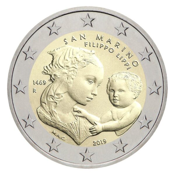 San Marinas 2019 2 euro proginė moneta - Filippo Lippi 550-osios mirties metinės (BU)