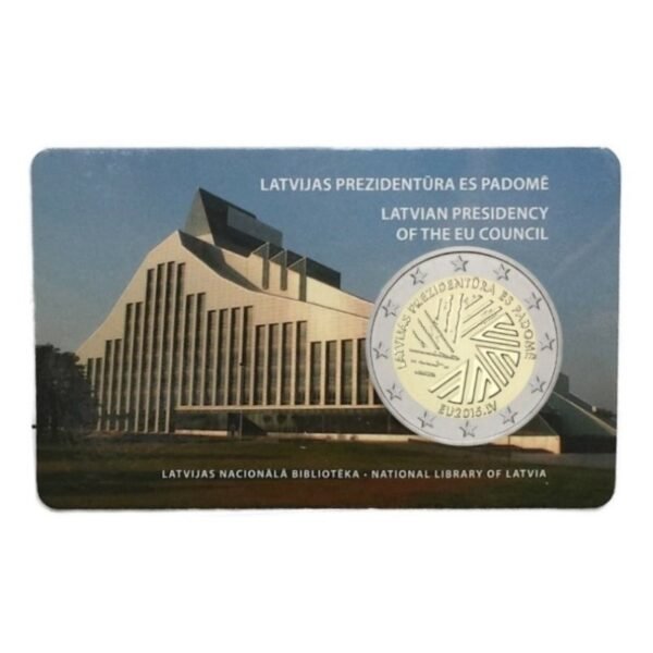 Latvija 2015 2 euro proginė moneta kortelėje - Latvijos pirmininkavimas ES Tarybai (BU)