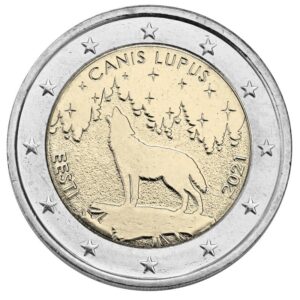 Estija 2021 2 euro proginė moneta kortelėje - Vilkas (BU)