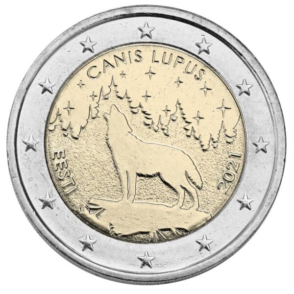 Estija 2021 2 euro proginė moneta kortelėje - Vilkas (BU)