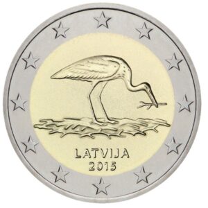 Latvija 2015 2 euro proginė moneta - Juodasis gandras (BU)