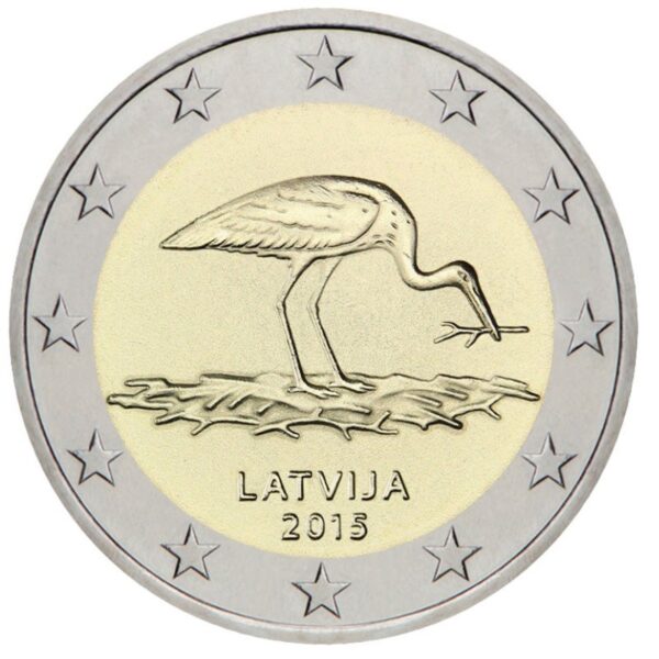 Latvija 2015 2 euro proginė moneta - Juodasis gandras (BU)