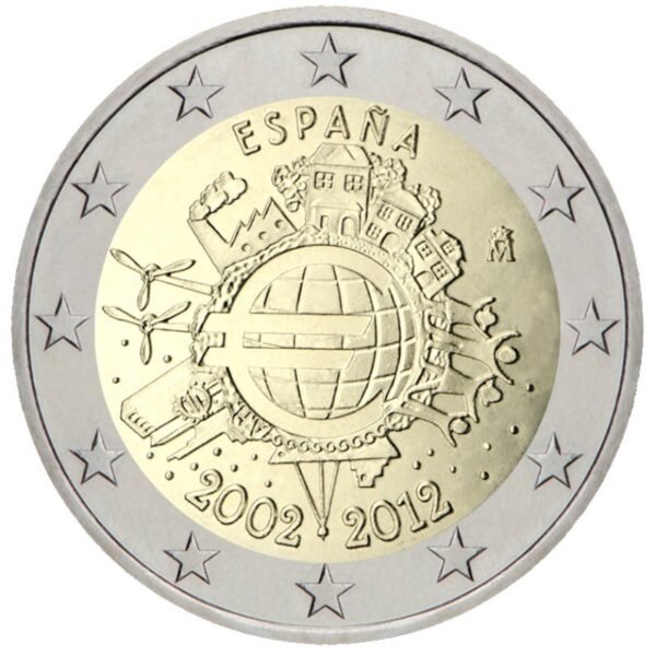 Ispanija 2012 2 euro proginė moneta - 10 metų eurui (TYE)