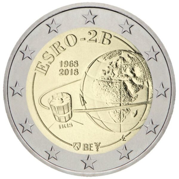 Belgija 2018 2 euro proginė moneta kortelėje - Pirmasis Europos palydovas ESRO-2B (BU)