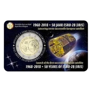 Belgija 2018 2 euro proginė moneta kortelėje - Pirmasis Europos palydovas ESRO-2B (BU)