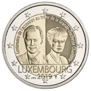 Liuksemburgas 2019 2 euro proginė moneta kortelėje - Didžiosios kunigaikštienės Charlotte karūnavimo 100-metis (BU)