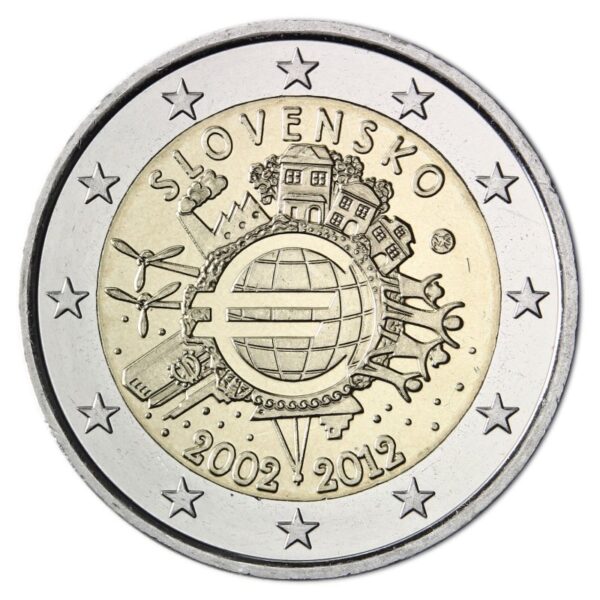 Slovakija 2012 2 euro proginė moneta - 10 metų eurui (TYE)