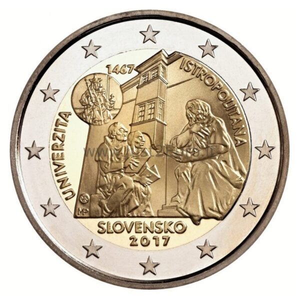 Slovakija 2017 2 euro proginė moneta - Istropolitano universiteto 550-metis Slovakija 2017 2 euro proginė moneta - Istropolitano universiteto 550-metis