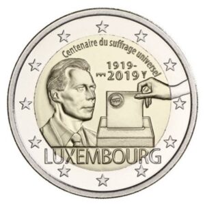 Liuksemburgas 2019 2 euro proginė moneta kortelėje - Visuotinė rinkimų teisė (BU)