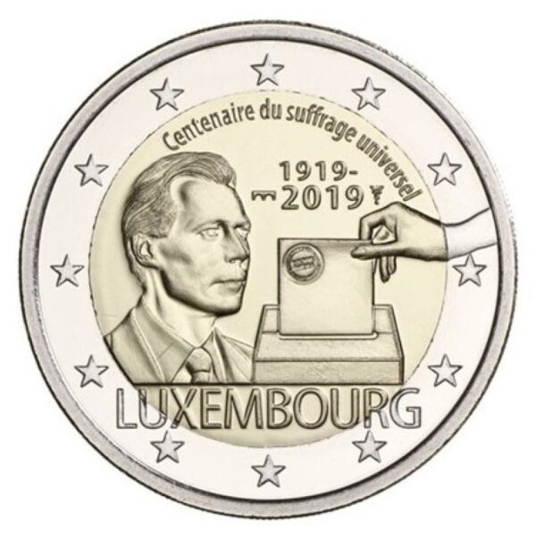 Liuksemburgas 2019 2 euro proginė moneta kortelėje - Visuotinė rinkimų teisė (BU)