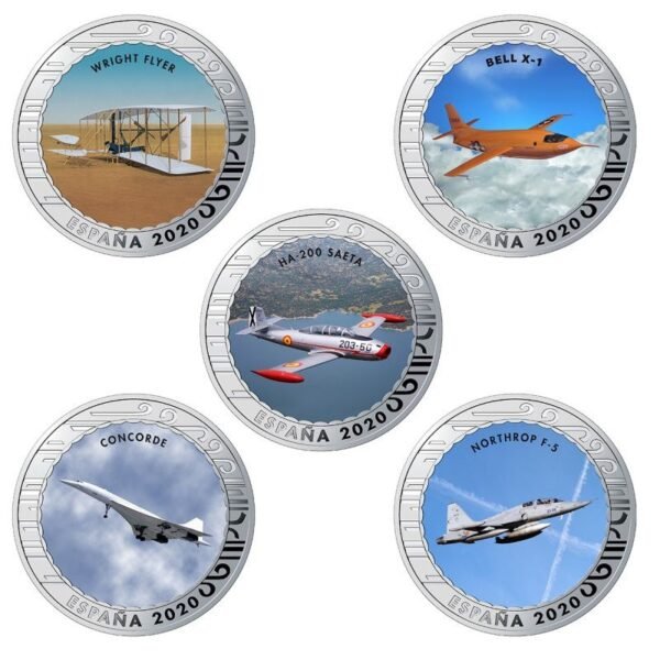 Ispanija 2020 20x1,5 euro kolekcinių spalvotų monetų rinkinys - Aviacijos istorija