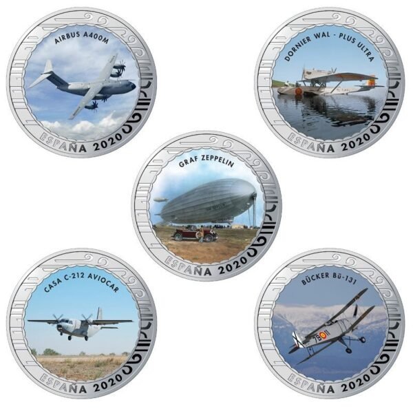 Ispanija 2020 20x1,5 euro kolekcinių spalvotų monetų rinkinys - Aviacijos istorija