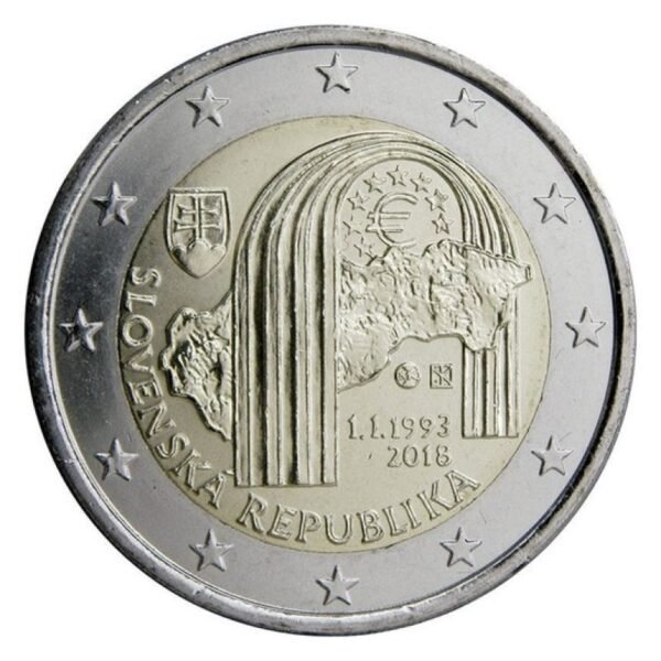 Slovakija 2018 2 euro proginė moneta - Slovakijos respublikos įkūrimo 25-metis Slovakija 2018 2 euro proginė moneta - Slovakijos respublikos įkūrimo 25-metis