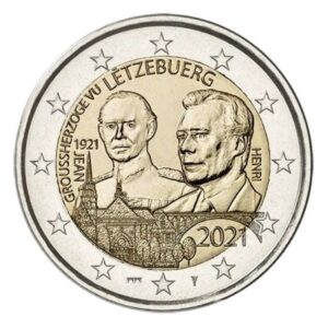 Liuksemburgas 2021 2 euro proginė moneta kortelėje - Didžiojo kunigaikščio Jeano gimimo 100-metis (BU)