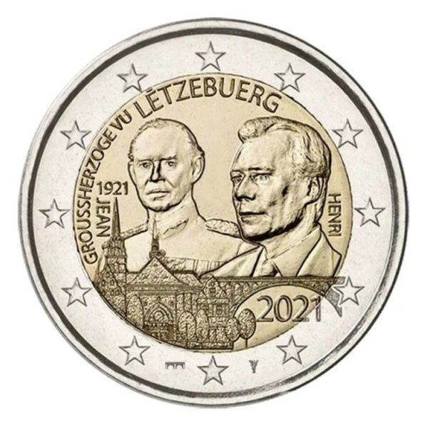Liuksemburgas 2021 2 euro proginė moneta kortelėje - Didžiojo kunigaikščio Jeano gimimo 100-metis (BU)