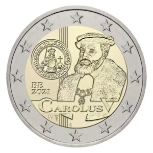 Belgija 2021 2 euro proginė moneta bankinėje dėžutėje - Karolio V pinigų reforma (PROOF)