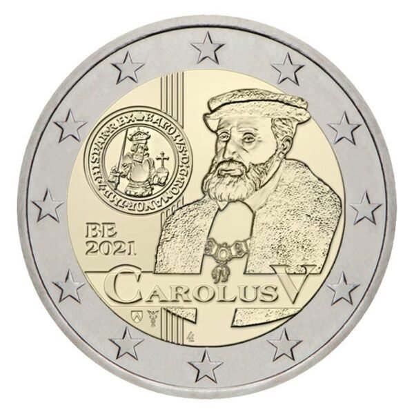 Belgija 2021 2 euro proginė moneta bankinėje dėžutėje - Karolio V pinigų reforma (PROOF)