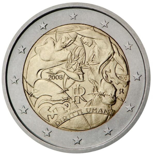 Italija 2008 2 euro proginė moneta - Žmogaus teisių deklaracija Italija 2008 2 euro proginė moneta - Žmogaus teisių deklaracija