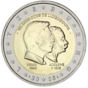 Liuksemburgas 2005 2 euro proginė moneta kortelėje - Didžiojo kunigaikščio Henri 50-metis (BU)
