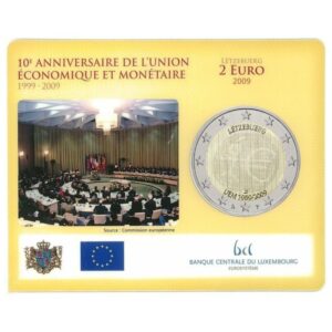 Liuksemburgas 2009 2 euro proginė moneta kortelėje - Ekonominės ir pinigų sąjungos 10-metis (EMU) (BU)