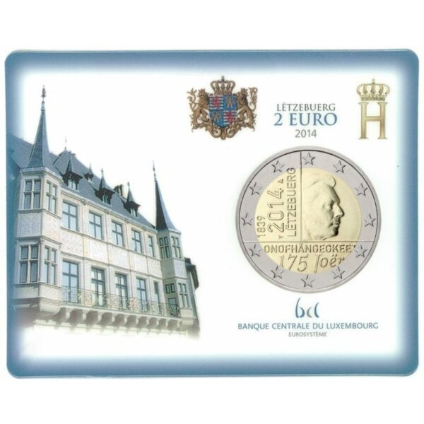 Liuksemburgas 2014 2 euro proginė moneta kortelėje - Didžiosios kunigaikštystės nepriklausomybės 175-metis (BU)