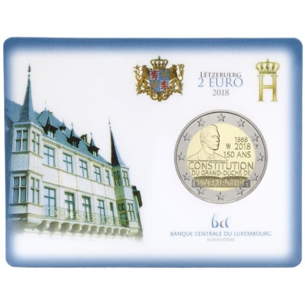 Liuksemburgas 2018 2 euro proginė moneta kortelėje - Konstitucijos 150-metis (BU)