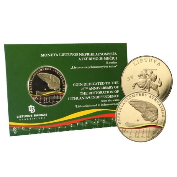 Lietuva 2015 5 euro kolekcinė spalvota moneta kortelėje - Nepriklausomybės 25-erių metų sukaktis Lietuva 2015 5 euro kolekcinė spalvota moneta kortelėje - Nepriklausomybės 25-erių metų sukaktis