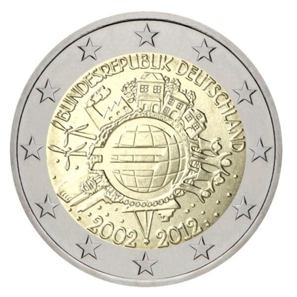 Vokietija 2012 2 euro proginė moneta - 10 metų eurui (TYE)