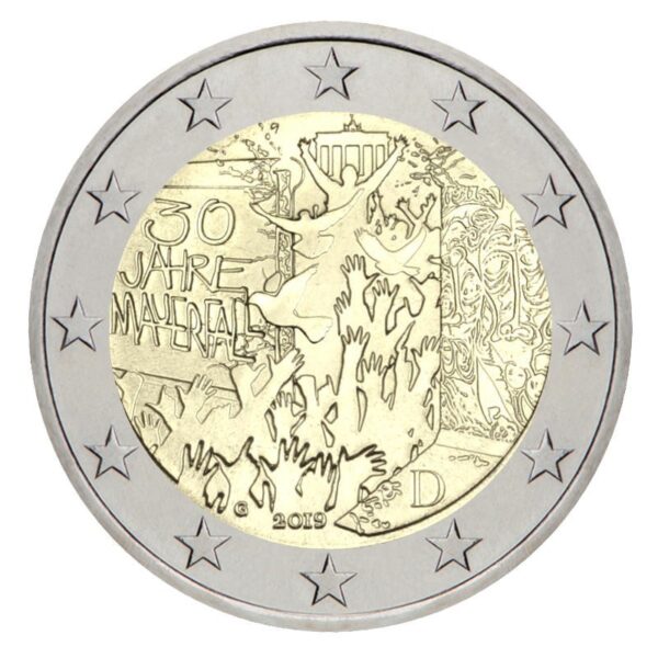 Vokietija 2019 2 euro proginė moneta - Berlyno sienos grūties 30-metis