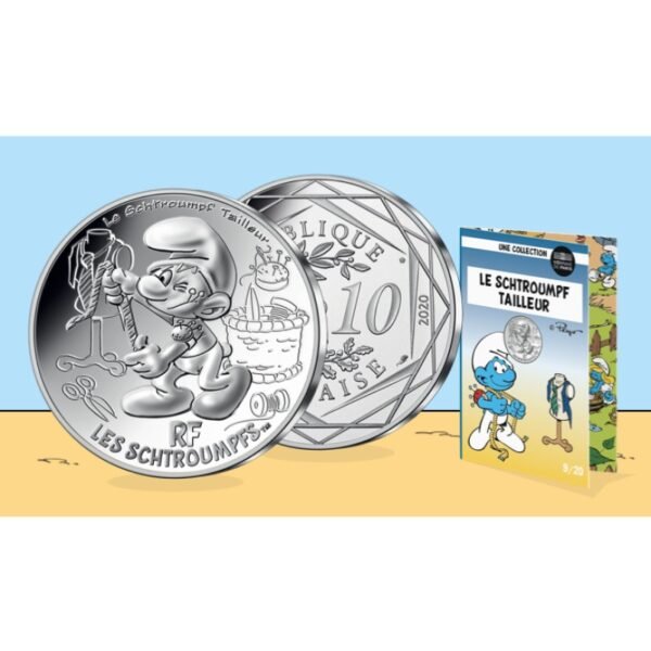 Prancūzija 2020 10 euro sidabrinė moneta - Smurfas siuvėjas (BU) Prancūzija 2020 10 euro sidabrinė moneta - Smurfas siuvėjas (BU)