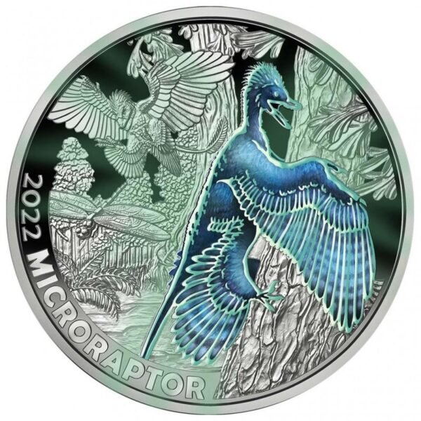 Austrija 2022 3 eurai svyti tamsoje - Microraptor Austrija 2022 3 eurai svyti tamsoje - Microraptor