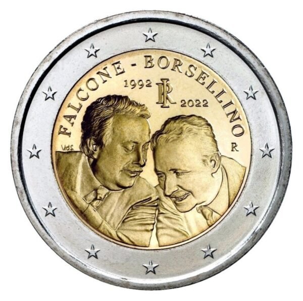 Italija 2022 2 euro proginė moneta - Giovanni Falcone and Paolo Borsellino Italija 2022 2 euro proginė moneta - Giovanni Falcone and Paolo Borsellino