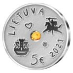 Lietuva 2021 5 euro sidabrinė moneta su gintaru dėžutėje - Jūros šventė (PROOF)