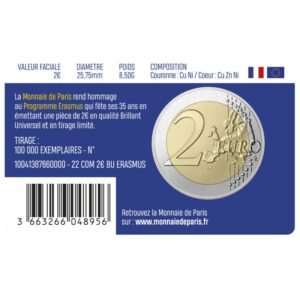 France 2022 2 Euro Commemorative Coin in Card - Erasmus Program (BU)