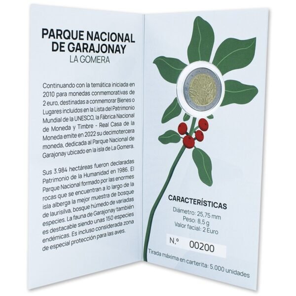 Ispanija 2022 2 eurai - Garachonajaus nacionalinis parkas kortelė