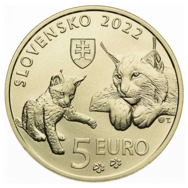 Slovakija 2022 5 eurų moneta - Lūšis Slovakija 2022 5 eurų moneta - Lūšis