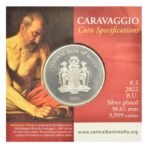 Malta 2022 3 eurų kolekcinė spalvota moneta kortelėje - Caravaggio